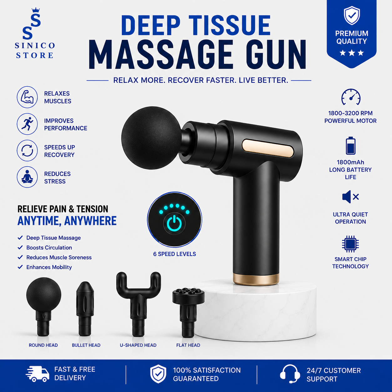 Deep Tissue Massage Gun – Neck, Shoulder, Back & Muscle Pain Relief